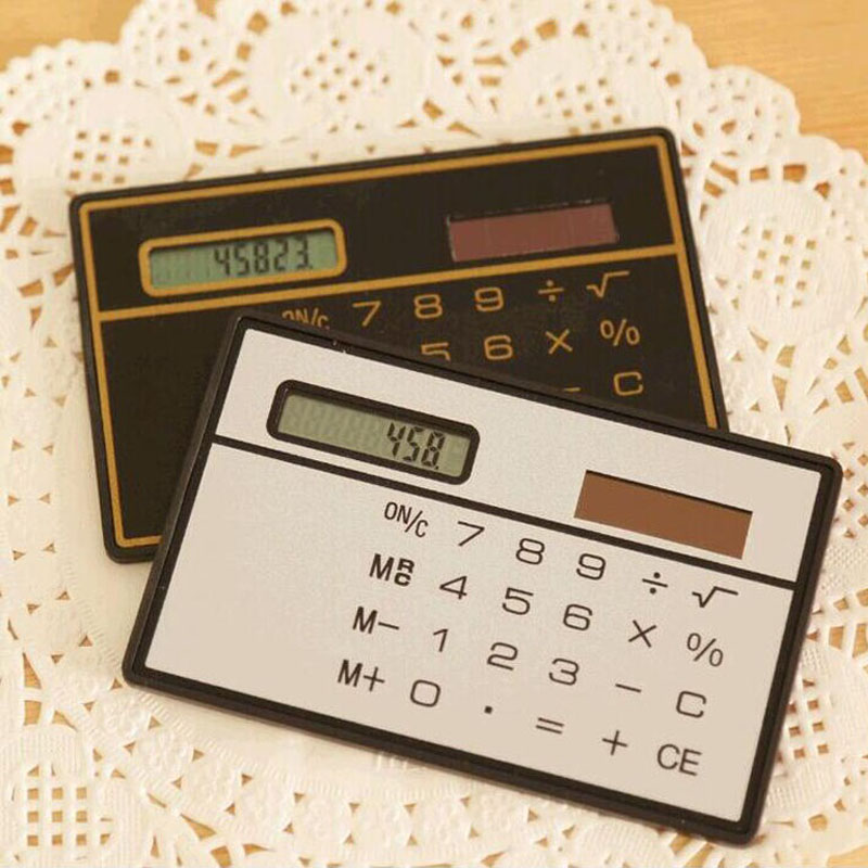 Calculadora de bolso pequena e fina, cartão de papelaria, calculadora portátil, mini calculadora portátil de cartão ultrafino, energia solar ZA5573