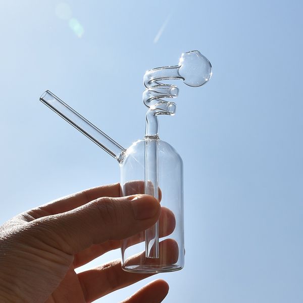 Pequeña espiral integrada de vidrio transparente Hookah Dab Rig Pipa para fumar Quemador de aceite Pot Ash Catchers Bong Humo Shisha Tubos de vidrio desechables Bubbler Tazón de tabaco