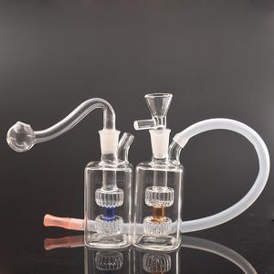 Petit bang en verre carré Narguilé Brûleur à mazout Bong Recycleur Attrape-cendres Bong Percolater Bubbler Bol à tabac et tuyaux de brûleur à mazout mâles de 10 mm