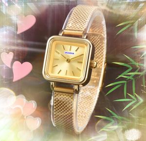 Klein Vierkant Rond quartz mode dameshorloge automatische datum roestvrij staal twee pinnen ontwerp klok Geïmporteerde Kristallen Spiegel kettingarmband elegante horloges Montre de Luxe