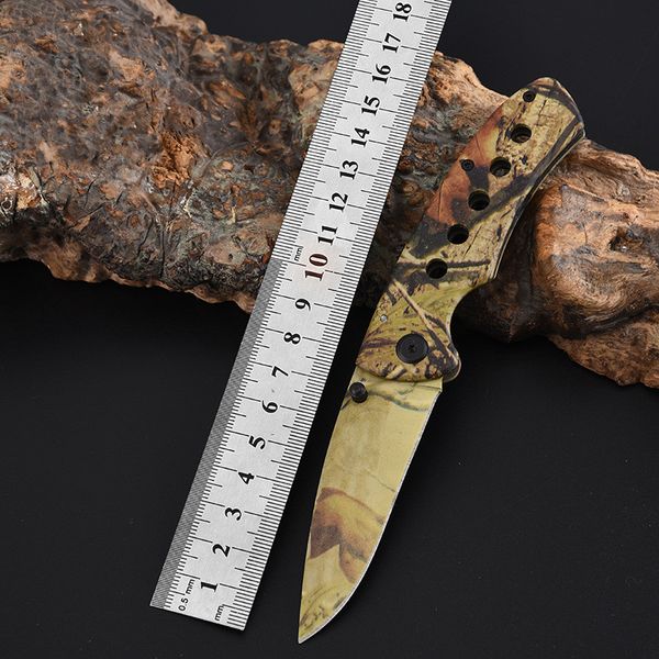 Pequeño cuchillo plegable de acero inoxidable, bolsillo para exteriores, cuchillas para acampar, cuchillos utilitarios, cortador EDC CAMO