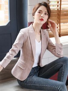 Petit costume manteau femmes mince rose Style occidental Plaid décontracté 240226