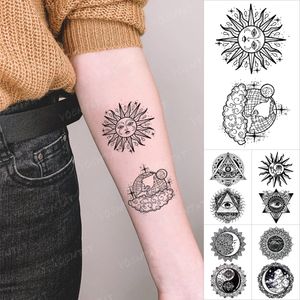 Petit Tatto mer soleil lune étanche temporaire tatouage autocollants Triangle yeux bras poignet enfants faux Tatoo corps Art hommes femmes