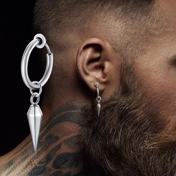 Pendientes de árbol pequeño con punta única para hombre, joyería masculina de oro blanco de 14 quilates con bisagras Huggie