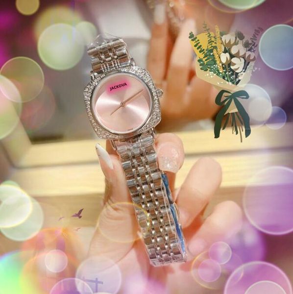 petit cadran à deux broches femmes diamants bague montres 32mm date automatique mouvement à quartz super horloge fine bande en acier inoxydable robe chaîne bracelet montre-bracelet cadeaux