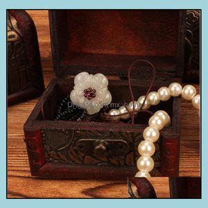 Kleine vintage snuisterijboxen houten sieraden opbergdoos schat borstkas thuis ambacht decor willekeurig patroon drop levering 2021 verpakking van