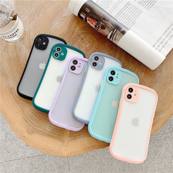 Cajas de teléfono anticolisión reforzadas con colores dulces de cintura pequeña para iPhone 11 12 Pro X XS Max XR 8 7 6 Plus Funda transparente de TPU Cubierta trasera suave con protección de lente de cámara