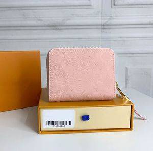 Kleine portemonnee Designer Woman Wallets Card Holder Hoge kwaliteit Lederen reliëfmunt Portemuleert vrouwen Pink Wallet Fashion Classic Bruine Flower Wallets met originele doos