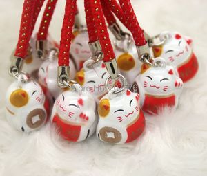 Small Wholesale 10pcs mini dessin animé Chaîne de forme de chat Lucky Cat Charme de téléphone mobile Lanyard Strap Bell Phone Phone Phone Pendante Fashion # 504