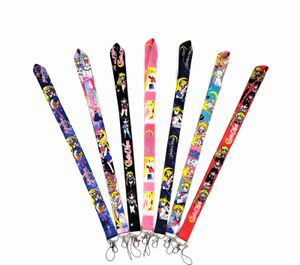 Mobiele telefoonbanden Charms Groothandel 600 stks Japan Anime Sailor Moon Lanyard Neck Riem Clip Black Stripe voor autosleutel ID -kaart Mobiele telefoon Badgehouder