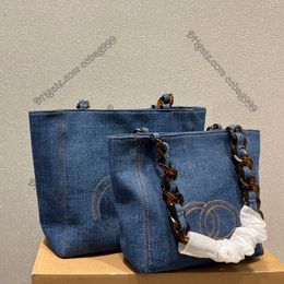 Kleine damespilcapaciteit boodschappentassen blauwe denim borduurbrief luxe handtassen dubbele ketens buiten sportzaken bouches tas ontwerper sacoche 25 cm/20 cm