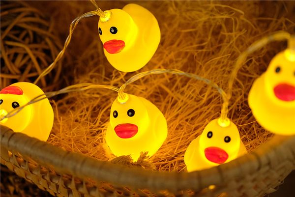 Mini pato amarillo LED cadena de luces que brillan en interiores y exteriores Navidad boda fiesta funciona con pilas LED luces de hadas blanco cálido D2.5