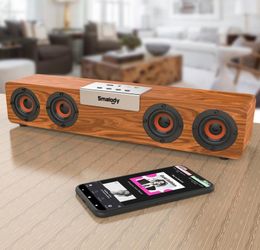 Smalody S90 Haut-parleur Bluetooth sans fil TWS 20W Barre de son Bois Subwoofer Haut-parleur d'ordinateur en bois stéréo TV Barre de son TF FM Radio8398577