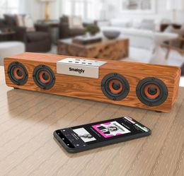 Smalody S90 Haut-parleur Bluetooth sans fil TWS 20W Barre de son Bois Subwoofer Haut-parleur d'ordinateur en bois stéréo TV Barre de son TF FM Radio4654033