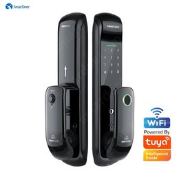 SmarDeer Smart Door para Tuya Lock WiFi Biométrico Cerradura de huellas dactilares con huella digital ContraseñaRFID CardKeyAPP Desbloqueo 220704