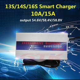 SMART 10A 15A Lader met display en bescherming voor 13s 14s 16S 48V 52V Li-ion LifePo4 Batterijputuitgang 54.6V/58.4V/58.8V