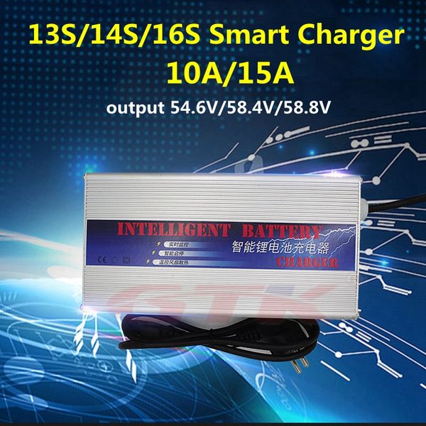 Caricabatterie Smart 10A 15A con display e protezioni per batteria 13S 14S 16S 48V 52V Li-ion Lifepo4 uscita 54,6 V/58,4 V/58,8 V