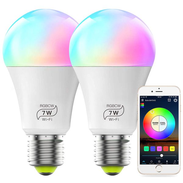 Ampoule intelligente compatible Alexa, A19 7 W (équivalent 60 W) multicolore à intensité variable RGBCW WiFi LED, compatible avec Alex