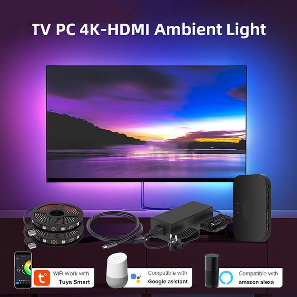 Retroiluminación Led de TV ambiental inteligente para dispositivo 4K HDMI 2,0, caja de sincronización, lámpara de tira Led, Kit de luces traseras para Monitor de PC, funciona con Alexa y Google