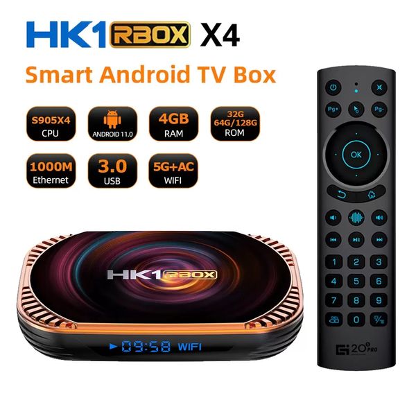 Smart Android 11 TV Box HK1 RBOX X4 Quad Core Amlogic S905X4 4GB 32GB 64GB 1000M LAN 2.4G 5G Dual Wifi BT4.0 8K HDR G20 Commande vocale