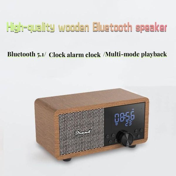 Portable ménage vibrant basse Durable Bluetooth haut-parleur LED affichage réveil bois rétro FM Radio haut-parleur en bois