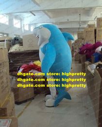 Smart Blue Shark Bruce Mascot Mascotte Mascotte Whale Cetacean Selachimorpha met White Belly Happy Face Adult No.1981 Gratis schip