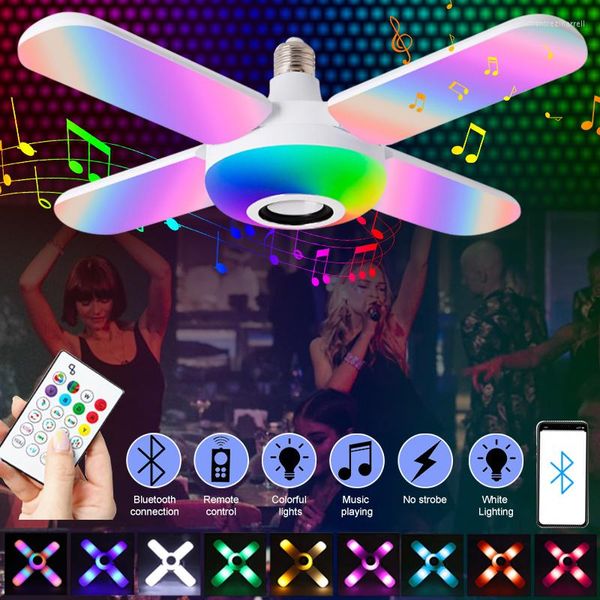 Bombilla de luz LED Bluetooth inteligente con diseño plegable, Control remoto, lámpara de altavoz de música, cambio de Color RGB para decoración de fiesta en casa