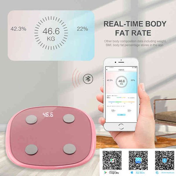 Balance de poids numérique intelligente BMI affichage LED balance de graisse corporelle analyseur de Composition corporelle App BT ruban à mesurer H1229