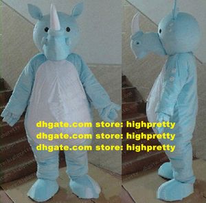 Smart Boby Blue Rhinocéros Rhino Mascot Costume Fancy Dishy Baby Blue Skin Big White Belly Fat Small Black Eyes No.4778