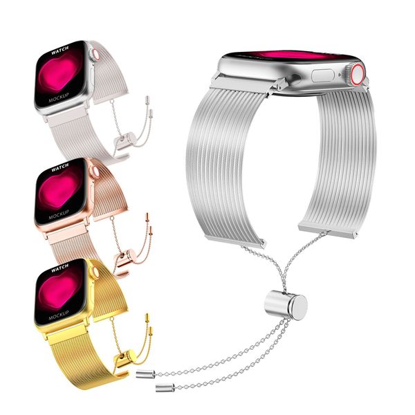 Bracelets intelligents Bracelet à franges en acier inoxydable métallique Bracelet de montre Fermoir à clé Fit iWatch Series 8 7 6 SE 5 4 Pour Apple Watch 44 Bracelet de 45 mm