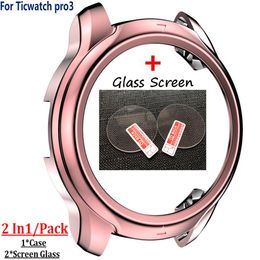 Étui de montre Bracelet intelligent pour Ticwatch Pro 3 Cadre de protection Couverture de protection 3D Verre Verre Protégeurs d'écran pour TicWatch Pro3 Band