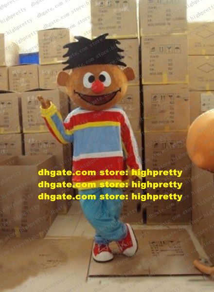 Disfraz de mascota Ernie de niño pequeño marrón inteligente mascota Lad Spadger Barrio Sésamo con camisa colorida pantalones azules No.1947 envío gratis