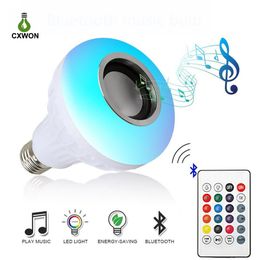 Slimme lamp E27 12 W Draadloze Bluetooth Luidspreker Verlichting Bulb RGBW Muziek Spelen Dimbare Lamp met 24Keys App Remote