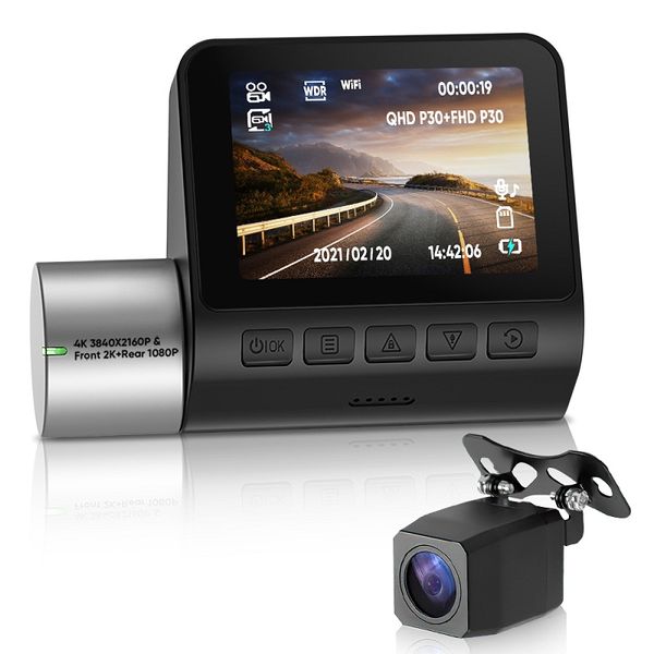 Grabador de vídeo DVR para coche inteligente, cámara de salpicadero, grabadora de conducción de doble lente con Sensor G, pantalla IPS, lente giratoria 360