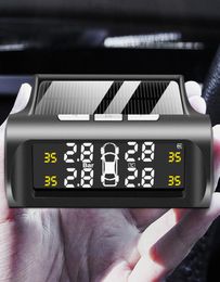 Slimme auto TPMS-bandenspanningscontrolesysteem Zonne-energie Digitaal TMPS LCD-scherm USB Auto-beveiligingsalarm Bandenspanningsensor6659044