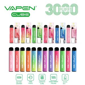 Wegwerp Vape Authentieke VAPEN CUBE 3000 PUFFs Pen E-Sigaretten Kits 1000mAh Batterij 8.5ml Plus Capaciteit Vapes Voorgevulde Bars Merk Fabriek Vapor