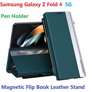 Smart Cases voor Samsung Galaxy Z Fold 4 -voudige 3 Case Flip Book Magnetic Leather Pen Holder Wallet Bracket Cases