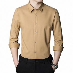 Smart Casual shirts voor mannen LG-mouwen effen tops slim fit formeel overhemd zachte reguliere kleding heren desinger kleding wit overhemd H5m0#