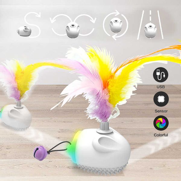 Smart Cat Toy Interactive Electronic Led Automatique Jumping Toys Pour Chats Jouer Chaton Plume Teaser Stick Remplacement Lapin Jouet 210929