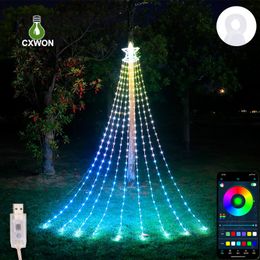 Smart Led String Light Bluetooth App Control 2.8m x 9 Drop 305 LEDS USB Waterfall LED String Decorations Lighting