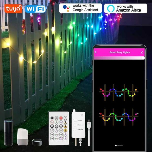 Smart Christmas String Light LED Festoon Guirlande Lampe pour la décoration intérieure APP Contrôle Fée Lumières Jardin Clôture Décoration Éclairage 211104