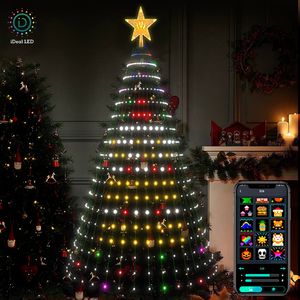 Control de aplicaciones Luces de cuerdas navideñas inteligentes 400PCS RGBIC Cambio de color de sueño con sincronización de música Luces de cadena de hadas centelleantes de bricolaje para árbol de Navidad de 2,1 M 1,8 M 1,5 M