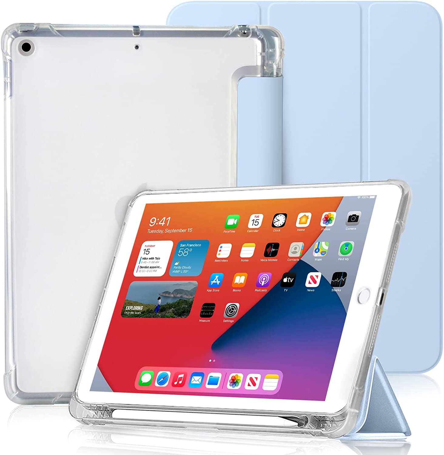 Porte-stylo couverture intelligente et coque arrière en TPU pour iPad 10.2 9.7 2021 Mini 5 6 2021 Pro 11 10.5 Air 3 4 avec fente pour crayon AirBag DropProof