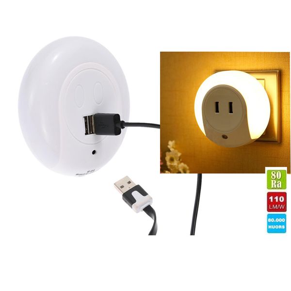 Conception intelligente LED veilleuse de mouvement avec capteur automatique de lumière double USB plaque murale chargeur prise lampe douce pour salles de bains chambres décor