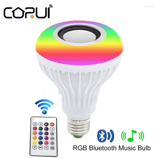 Smart E27 Lámpara LED RGB Altavoz inalámbrico Bombilla Bluetooth 12W Luz Regulable Reproductor de música Audio 24 teclas Control remoto