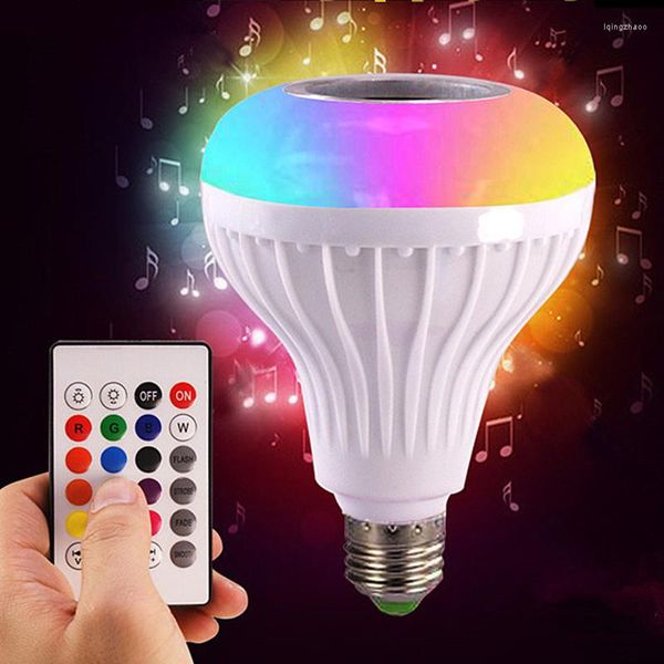 Smart E27 RGB Bluetooth Haut-Parleur LED Ampoule Lumière 12W 110V 220V Musique Jouant Dimmable Lampe Sans Fil 24 Touches Télécommande
