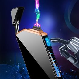 Intelligentes elektrisches Feuerzeug, elektrisches Aufladen, USB-Plasma-Zigarette, winddicht, kostenloser Versand, coole, laserinduzierte Doppelbogen-Geschenkfeuerzeuge für Männer