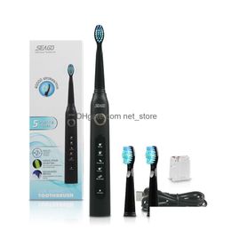 Slimme elektrische tandenborstel Seago Sonische tandenborstel Timer Veiligheid Waterdicht Oplaadbaar voor Adts Met 3 vervangende koppen Sg507 Drop Otebb