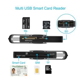 Lector de tarjetas externas inteligentes USB 2.0 Tarjeta SIM TF Smart Memory Memory Reader Adaptador Flash Drive Adaptador de lector de tarjetas para computadora- para el adaptador de tarjeta SIM USB 2.0