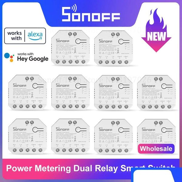 Smart Home Control 120pcs Sonoff Dualr3 Mode relais Dual Relais Diy Mini Power Metering Switch Twia Via Ewelink Alexa Drop Livrot Dheuv